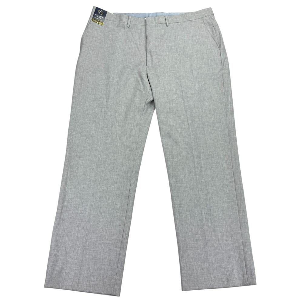 Haggar Mens Premium Classic Fit Flat Front Stretch Dress Pants Light Gray 42x32